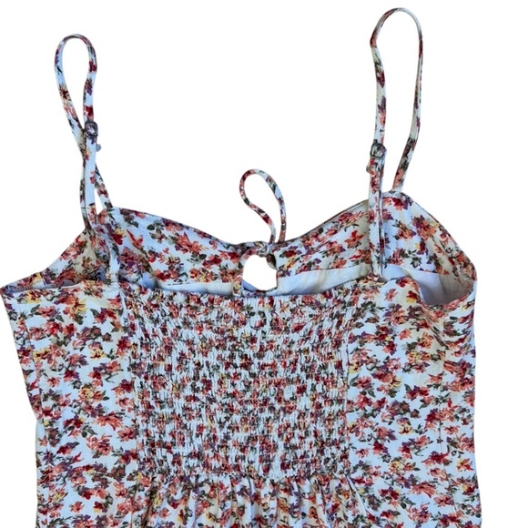 Red Pink Orange Mini Smocked Floral Spaghetti Strap Dress Medium - Picture 6 of 11